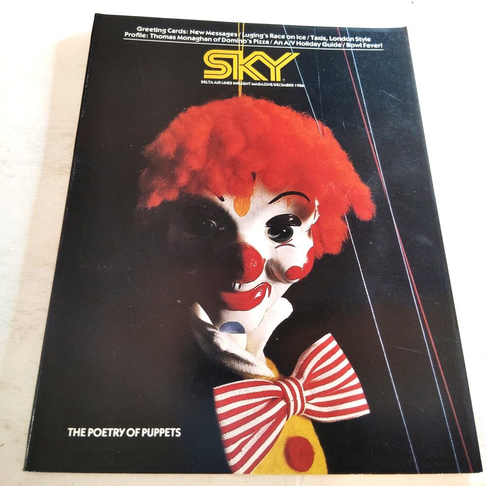 Delta SKY In-Flight Magazine December 1986 - "The Poetry of Puppets" Clown Cover